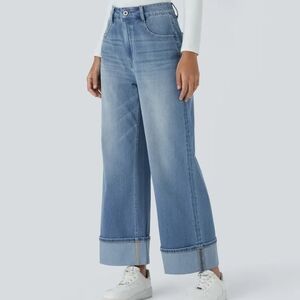 Halara Flex Foldover Hem Blue Wide-Leg Jeans - S
